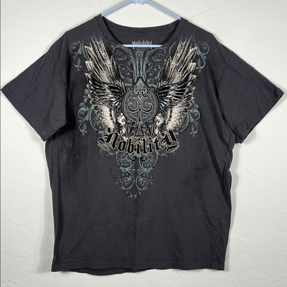 Nobility Affliction Y2k Dark Gray Graphic Grunge Tee Men Size Xl - Euc — image 2 of 8